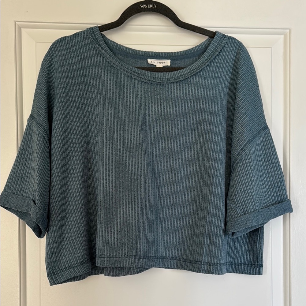 Blue Knit Cropped Top